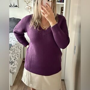 Aritzia Babaton Merino Wool Purple Relaxed V-neck Knit Sweater Cottagecore SzXXS